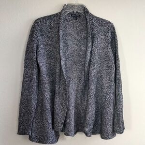 Eileen Fisher Size Medium Linen And Wool Blend Black & White Open Front Sweater